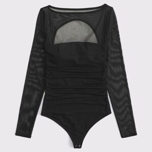 Sheer Long-Sleeve Black Bodysuit - bra free Abercrombie